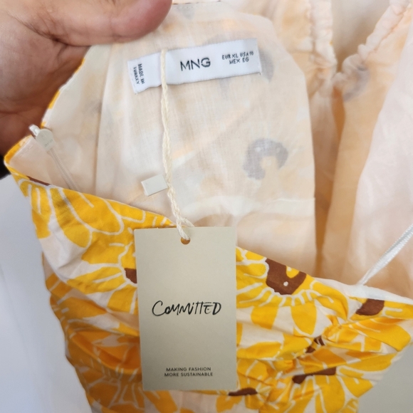 Mango Sunflower Cotton Maxi Dress Halter Sleeveless Size XL NEW NWT Boho Yellow - Picture 8 of 12